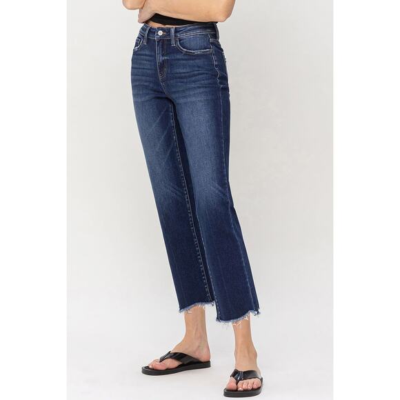 Flying Monkey High Rise Uneven Raw Hem Crop Straight Jeans - F5183 - Size 24 - Picture 4 of 8